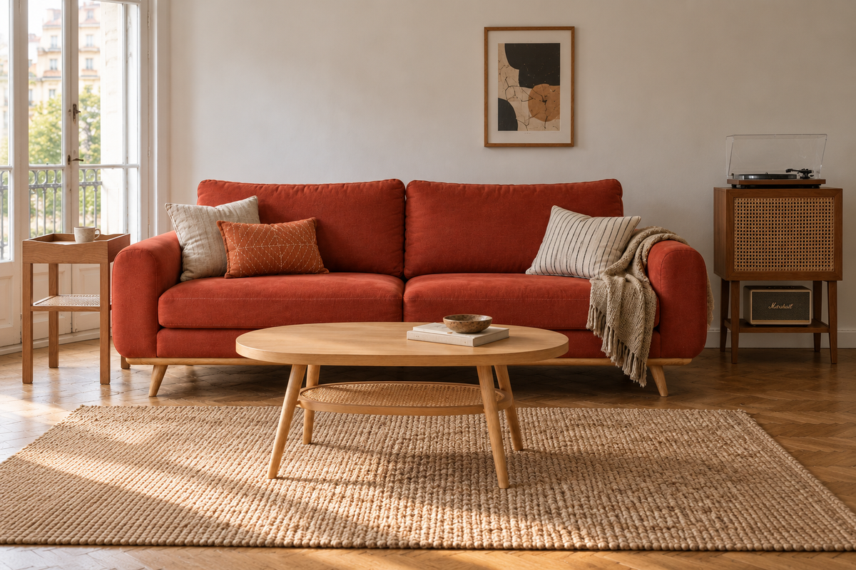 LOTO, SENIA, INDRA and SAMBA in a living room. AI-assisted styling based on product images.